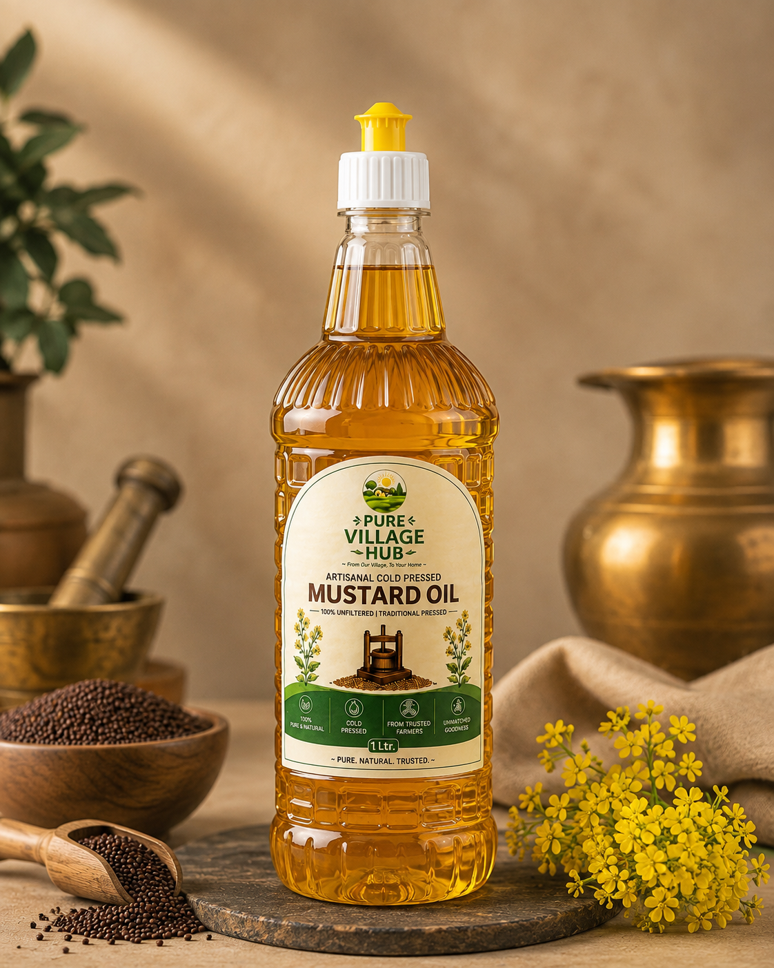 Mustard oil bottle, studio photo